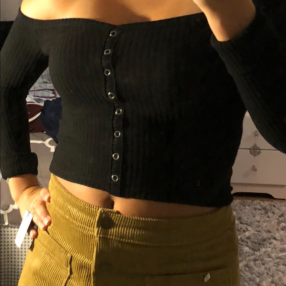 Black buttoned off the shoulder top